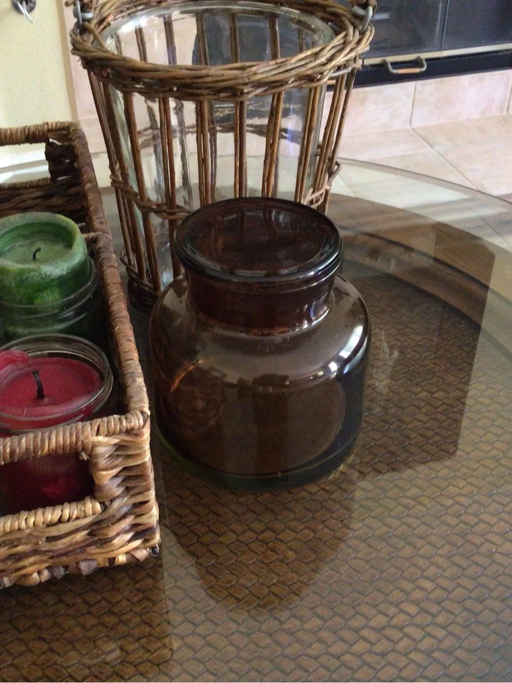 Amber Glass Jar with lid 6.5”H